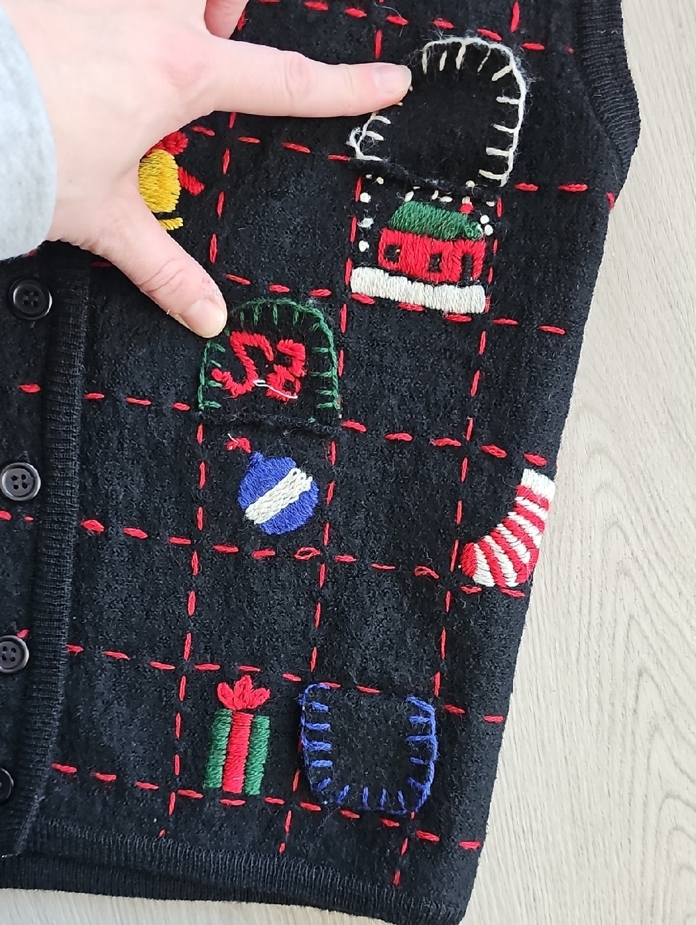 Vintage Boiled Wool Ugly Christmas Sweater Vest Christmas Countdown Embroidery - Picture 6 of 13